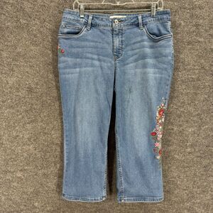 Croft & Barrow Cropped Jeans Women 12 Blue Denim Light Wash Floral Embroidered